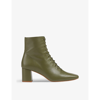Lk Bennett Arabella Leather Heeled Ankle Boots In Gre-olive