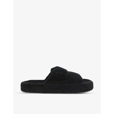 Skin Quilted Open-toe Terry-cotton Slippers In Black
