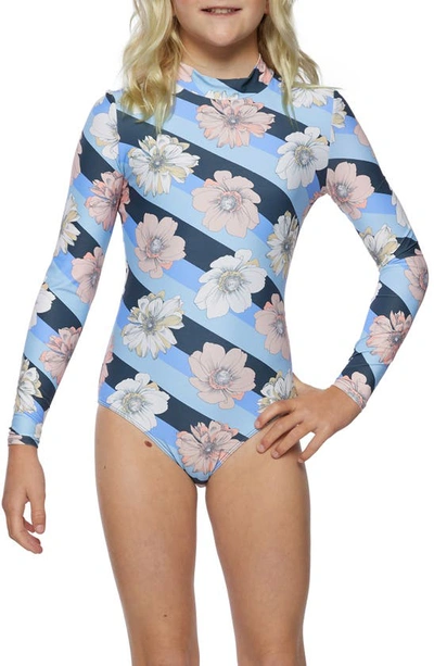 O'neill Kids' Roxbury Floral Long Sleeve One-piece Rashguard Swimsuit In Slate