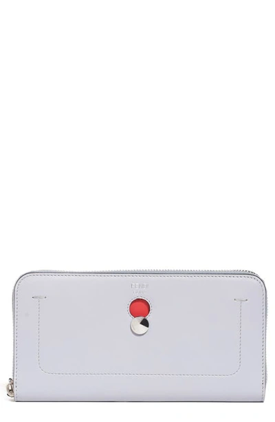 Fendi Dotcom Calfskin Leather Clutch Wallet In Grey