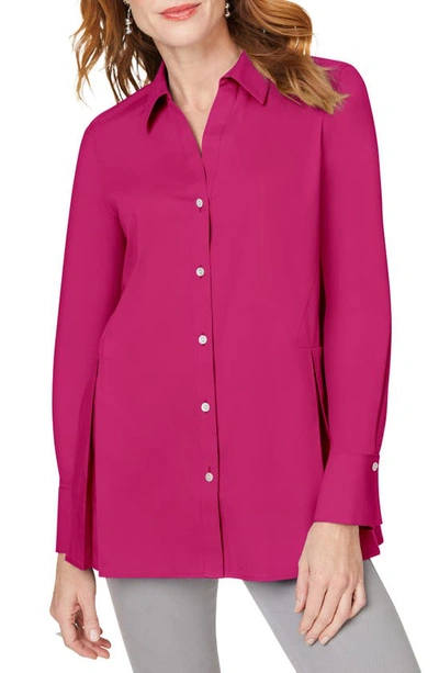 Foxcroft Pippa Pleated Peplum Non-iron Stretch Tunic In Pink Rosato