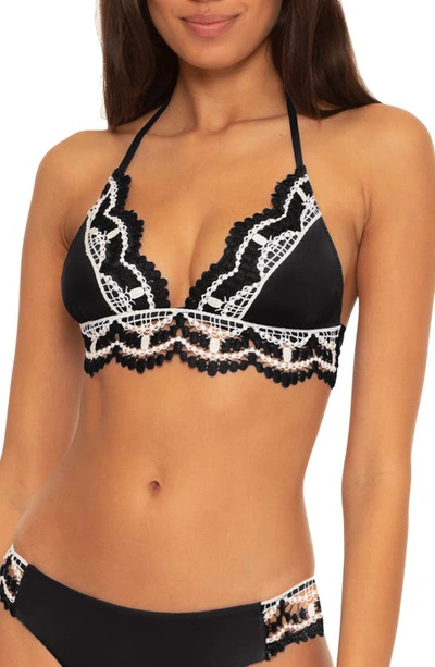 Becca Delilah Avery Crochet Trim Halter Bikini Top Bottoms Women's Swimsuit In Black