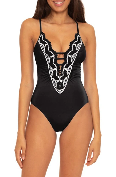 Becca Delilah Plunge Neck One-piece Swimsuit In Black