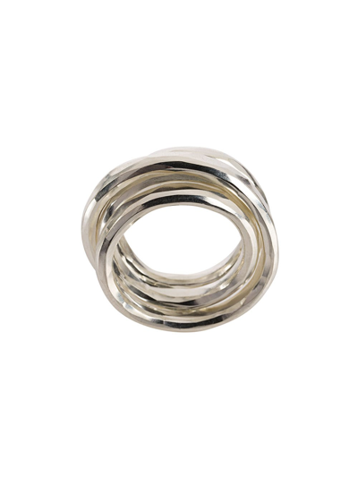 Werkstatt:münchen Multi Band Hammered Ring In Silver