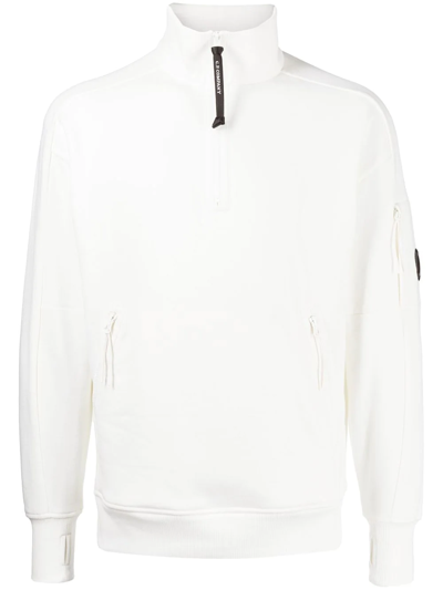 C.p. Company Diagonal Fleece Half-zip Cotton-jersey Sweatshirt In Gauze White