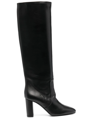 Via Roma 15 Calf Leather Over-knee Boots In Black