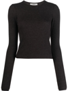 Agolde Alma Shrunken Rib Knit Long Sleeve Tee In Black