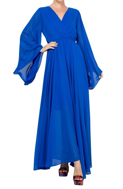 Meghan La Sunset Long Sleeve Surplice Neck Maxi Dress In Royal