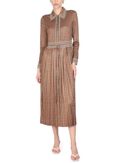 Tory Burch Basketweave Silky Knit Polo Dress In Brown