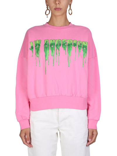 Jw Anderson Slime Logo Oversized Cotton Crewneck Sweatshirt In Pink