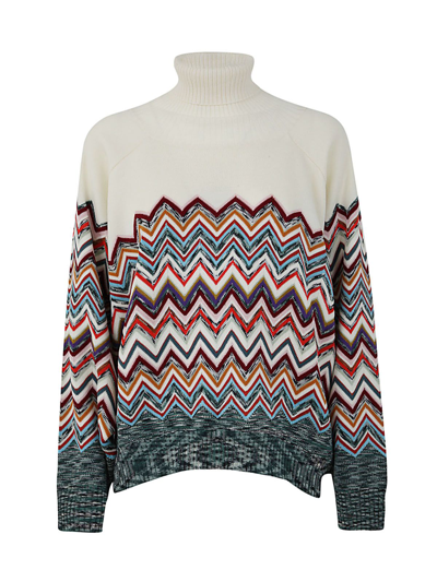 Missoni Zig Zag Print High Neck Sweater In Multicolor