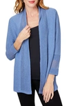 Foxcroft Mixed Stitch Open Front Cardigan In Blue Denim