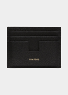 Tom Ford Men's T-line Open Side Leather Card Holder In Black