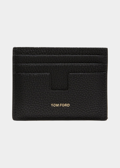 Tom Ford Men's T-line Open Side Leather Card Holder In Black