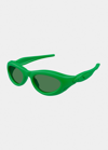 Bottega Veneta Oval Injection Plastic Sunglasses In 002 Green
