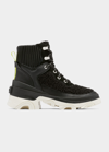 Sorel Brex™ Leather & Faux Shearling Block Heel Lace-up Bootie In Black Sea Salt