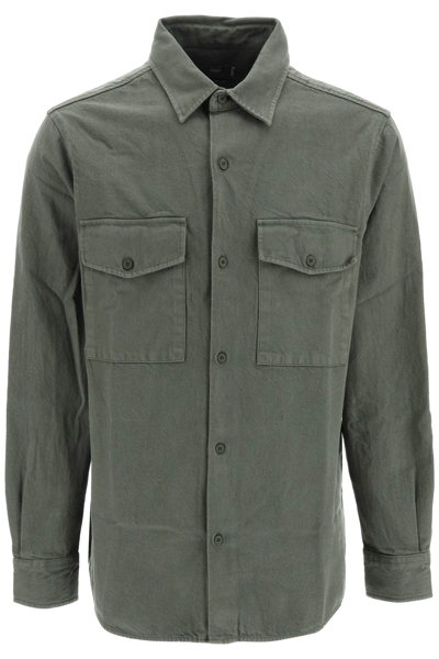 Closed Cotton Overshirt With Pockets In Green