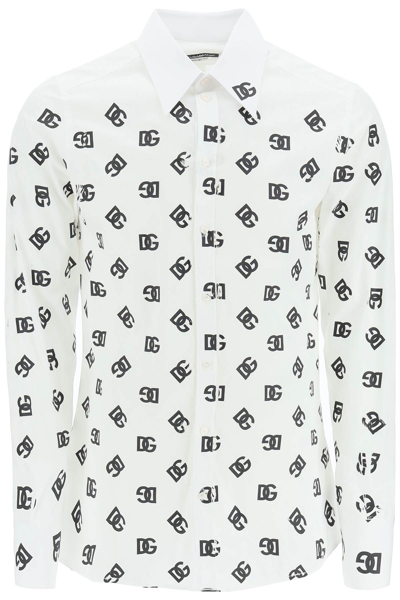 Dolce & Gabbana Martini Fit Allover Dg Logo Print Cotton Button-up Shirt In Multi-colored