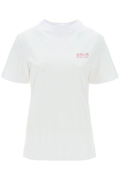 Golden Goose Star T Shirt In White,pink