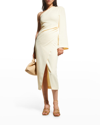 Nanushka Florence One-shoulder Asymmetric Midi Wrap Dress In Vanilla
