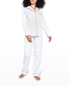 Petite Plume Cotton Classic White Twill Pajama Set With Red Piping In White