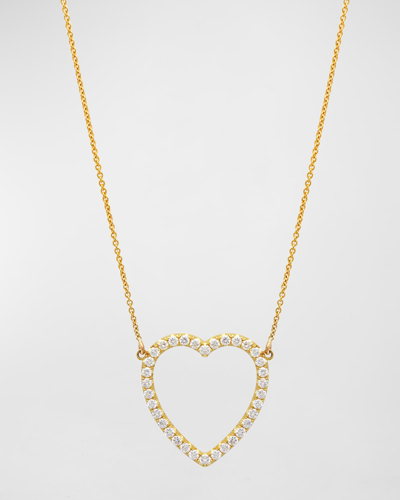 Jennifer Meyer 18kt Yellow Gold Large Open Heart Sapphire Necklace In Diamond