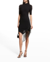 Simkhai Orla Asymmetric Pointelle Short Sleeve Sweater Dress In Black