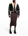 Simkhai Corinne Whipstitched Faux Shearling Biker Jacket In Black Multi