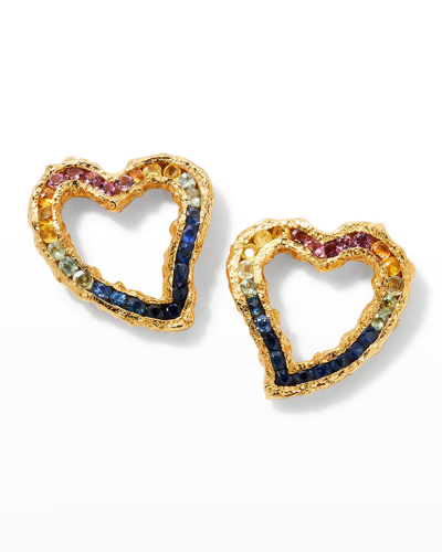Pacharee 18k Gold-plated Valentines Heart Rainbow Sapphire Stud Earrings