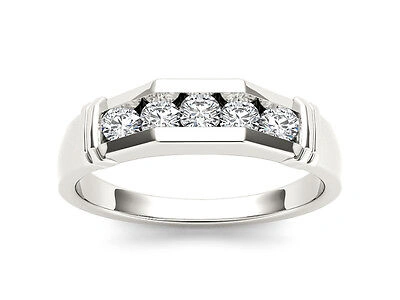 Pre-owned Amouria 14k White Gold 0.50 Ct Diamond Five Stone Men's Wedding Band Ring In White/colorless