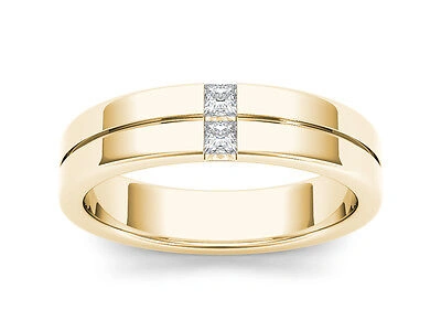 Pre-owned Amouria 14k Yellow Gold 0.20ct Princess Diamond Two Stone Men's Wedding Band Ring
