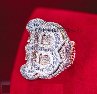 Pre-owned Online0369 4 Ct Round & Baguette Cubic Zirconia Custom Initial Letter B Ring 925 Silver In White