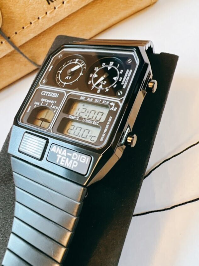 Pre-owned Citizen Ana-digi Temp Jg2105-93e Black Analog Digital Men's Watch From Japan