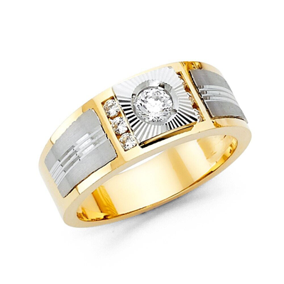Pre-owned Td Collections Gold - 14k Tri Color Gold Cubic Zirconia Men's Ring In Yellow