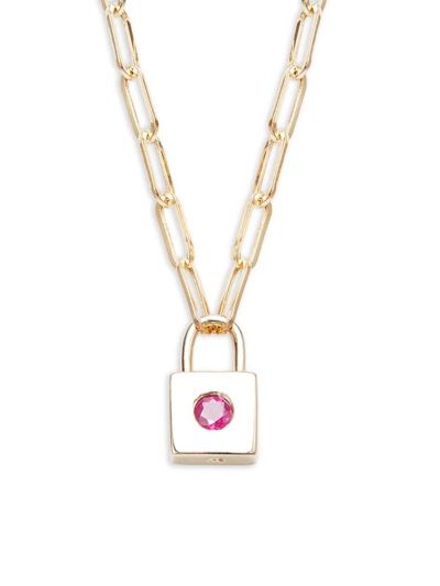 Effy Women's 14k Yellow Gold & Ruby Lock Pendant Link Necklace