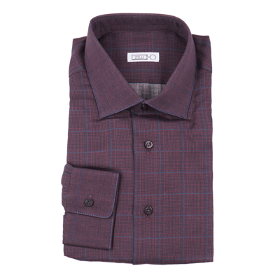 Pre-owned Zilli Tailored-fit Plum Purple Check Cotton Dress Shirt 17.75 (eu 45)