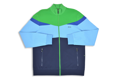 Pre-owned Hugo Boss Mens Blue Multi Skarley Zip Up Hoodie Sweater Jacket, Xl Xlarge 7546-6