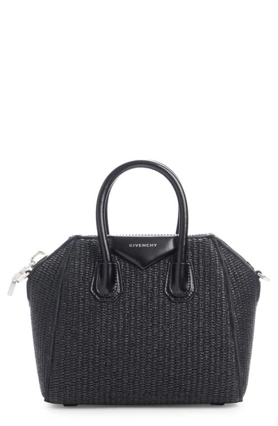 Givenchy Mini Antigona Raffia Top Handle Bag In Black