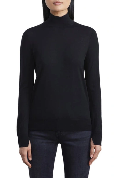 Lafayette 148 Italian Fine Gauge Merino Kindwool Split Stand Collar Sweater In Black