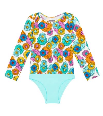 Vilebrequin Kids' Marguerites Floral Rashguard Swimsuit In Blanc