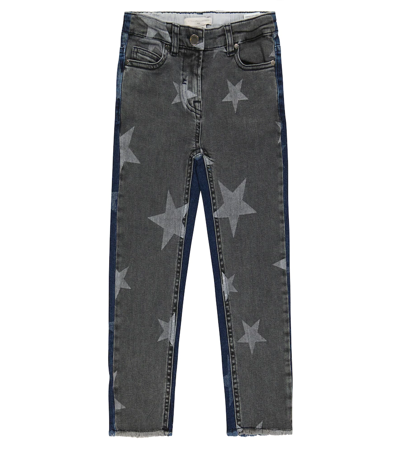 Stella Mccartney Kids' Star Print Stretch Cotton Denim Jeans In Black,blue