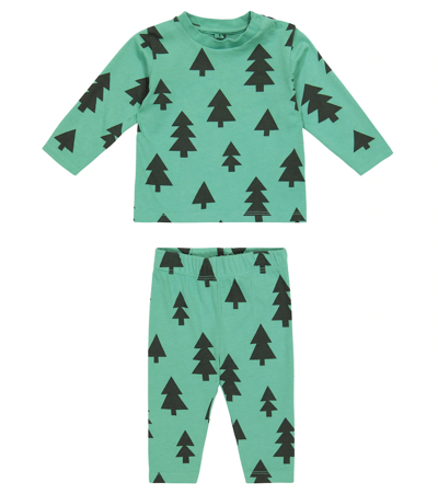 Stella Mccartney Baby Printed Cotton T-shirt And Trousers Set In Verdino/nero