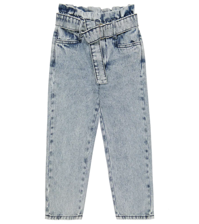 The New Society Kids' Belted-waist Straight-leg Jeans In Blue Denim