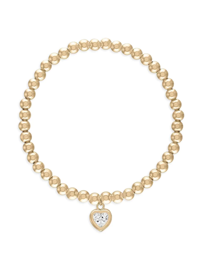 Alexa Leigh All My Heart Crystal Heart Charm Ball Beaded Stretch Bracelet With 4mm Beads In Gold