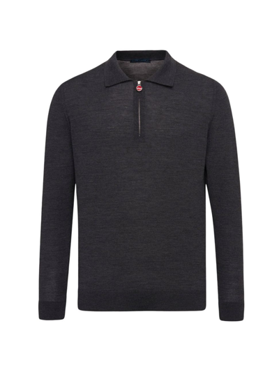 Kiton Wool Zip-up Polo Shirt In Dark Grey