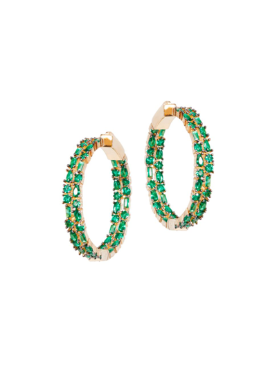 Nickho Rey Women's Casey Small 14k Gold-vermeil & Crystal Inside-out Hoops In Green