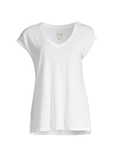 Nic + Zoe V-neck Cotton Blend T-shirt In Paper White