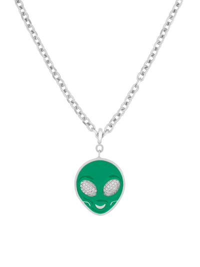 Darkai Women's Brother From Another Planet 18k-white-gold-plated, Enamel, & Cubic Zirconia Pendant Necklace In Silver,green