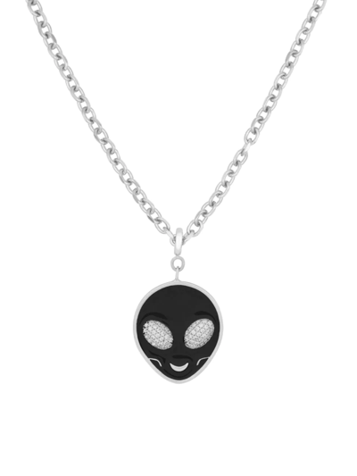 Darkai Women's Brother From Another Planet 18k-white-gold-plated, Enamel, & Cubic Zirconia Pendant Necklace In Black