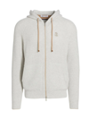 Brunello Cucinelli Logo-embroidered Ribbed-knit Cashmere Zip-up Hoodie In Fog